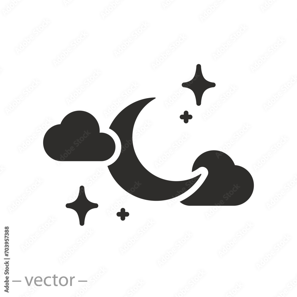 clouds with stars icon, moon, night time, flat symbol - vector illustration