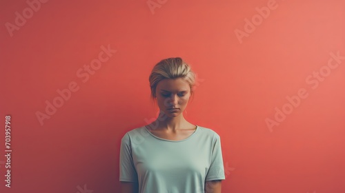 Ashamed Young Girl on Minimal Studio Gradient Background