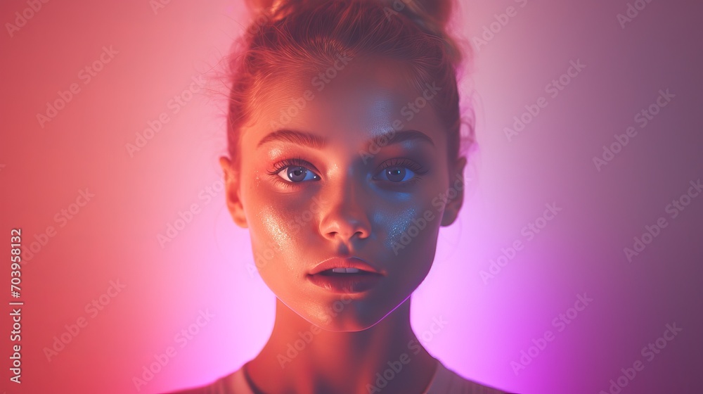 Surprised Young Girl on Minimal Studio Gradient Background