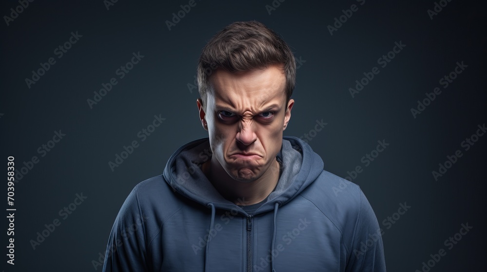 Portrait of a Person Exhibiting Angry Expression on a Minimal Studio Gradient Background
