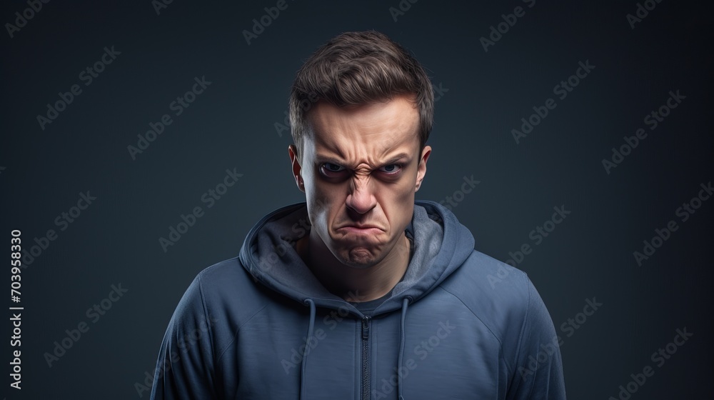 Naklejka premium Portrait of a Person Exhibiting Angry Expression on a Minimal Studio Gradient Background