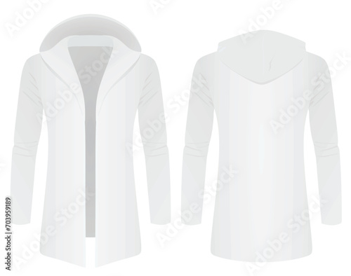 White hooded cardigan. front open. vector illustration