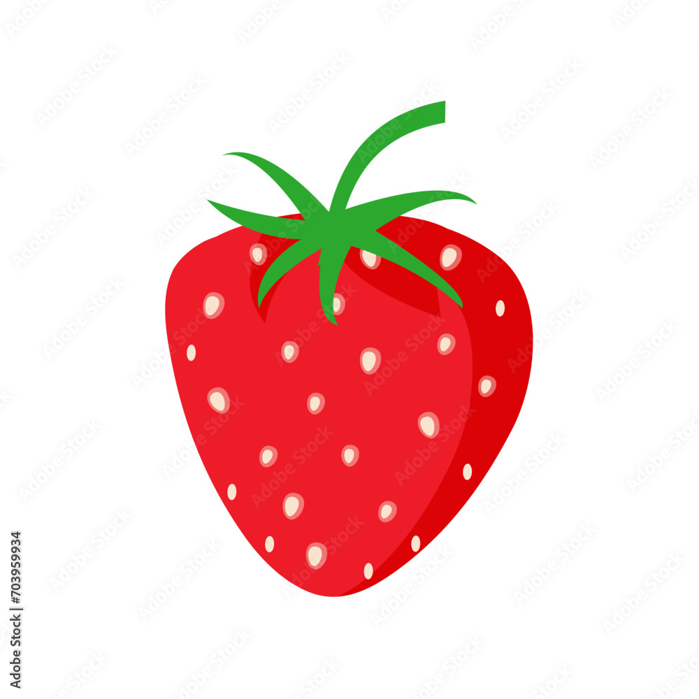 Fototapeta premium Strawberry fruit vector. Cartoon bright natural strawberrys isolated on white. Vector illustration of fresh farm organic berry used for magazine, book, poster, menu cover, web pages.