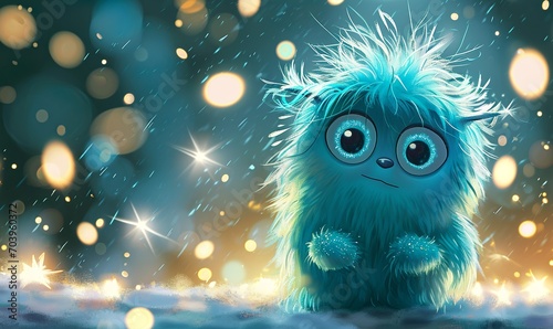 childrens book illustration of little fluffy monster