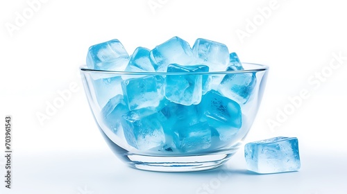 Ice cubes in glass bowl isolated on white background, clipping path included