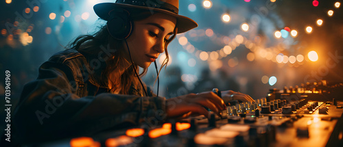 young woman adjusting Audio work
