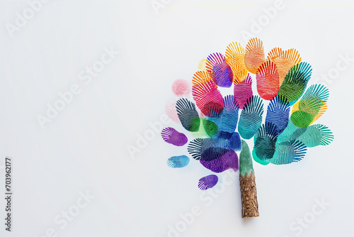 Colorful fingerprints tree isolated on white background. Diversity identity concept. High quality photo