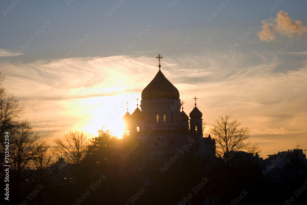 Christ Redeemer cathedral silhouette. Color photo