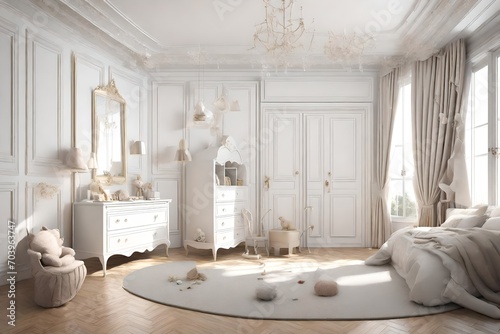 Classic children room white color 3D rendering 3d render