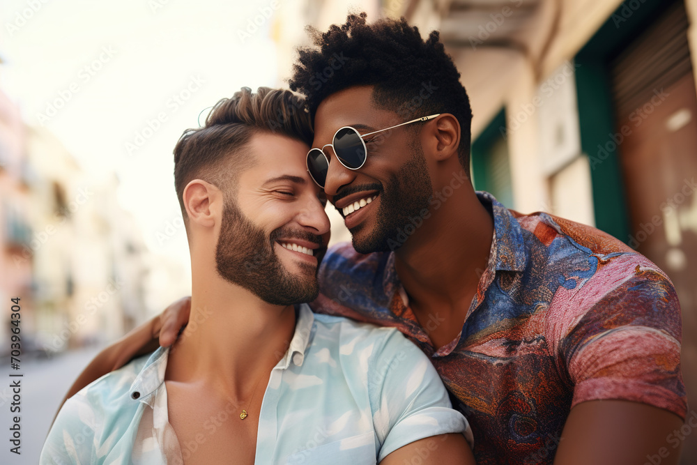Sun-Kissed Harmony: Close-Up of a Gay Couple in Golden Glow