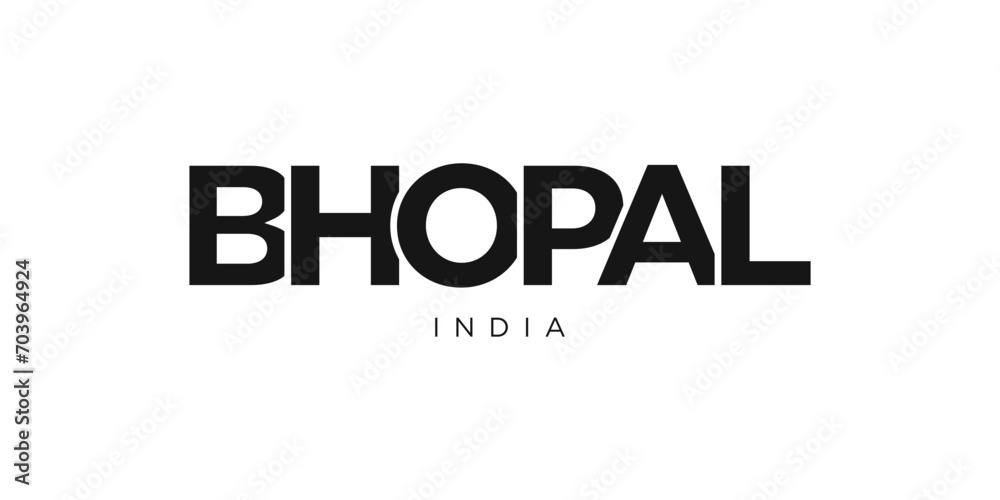 Bhopal in the India emblem. The design features a geometric style, vector illustration with bold typography in a modern font. The graphic slogan lettering.
