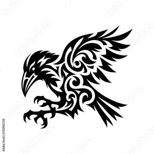 Raven tribal tattoo logo icon design template