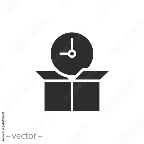 time management icon, timeboxing concept, open box with wach, flat symbol - vector illustration photo