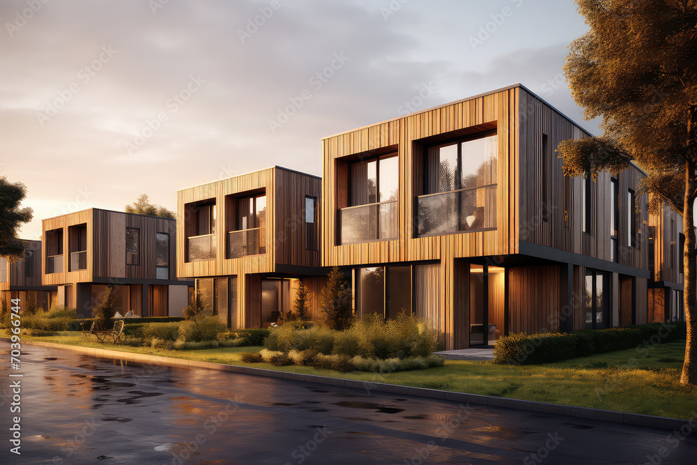 The innovative residential design, these private townhouses combine minimalist style with natural wooden exteriors. The innovative residential design, these private townhouses combine minimalist style with natural wooden exteriors.