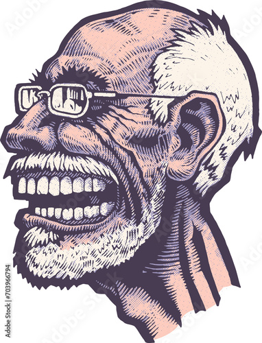 The old man with glasses laughs unkindly. A noisy, disagreeable old troll. png photo