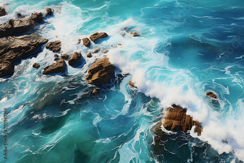 Aerial view of the ocean rocky shore.
 photo