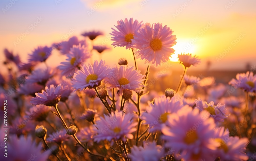 Italian Asters in Full Bloom during Golden Hour