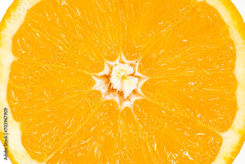 Macro di un'arancia tagliata a metà con dettaglio della polpa photo