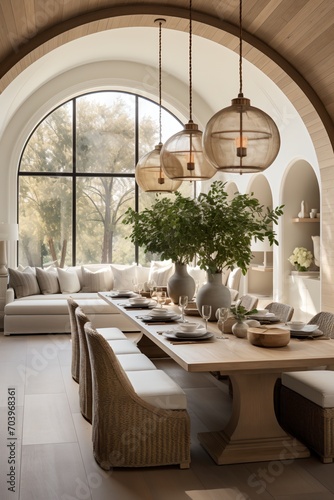 Elegant dining room with natural elements