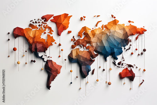 Polygonal world map on white background. Abstract wall design.