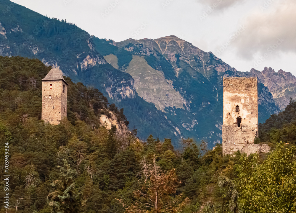 Alpine summer view with an ancient fortress near Innsbruck, Tyrol, Austria