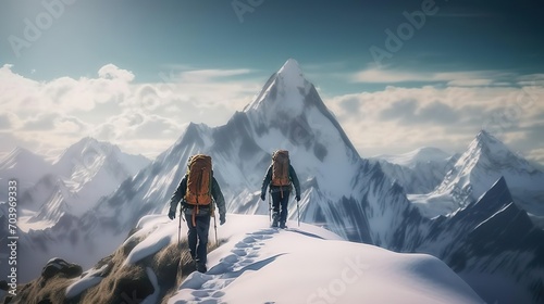 Two climbers ascend mountain © Rihab