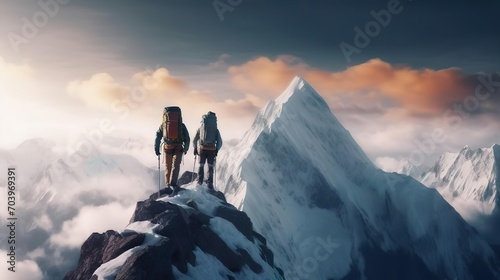 Two climbers ascend mountain
