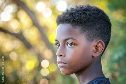 Portrait of a twelve years old black teenager boy.