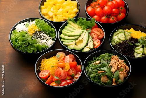 Different salads in a bowls