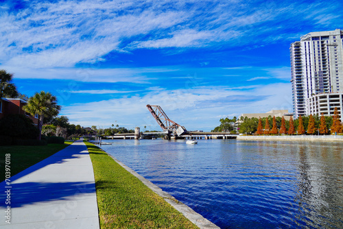Tampa, Florida USA - Jan 03, 2024: Tampa Waterfront park landscape	