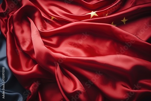 Red Chinese flag with yellow stars photo