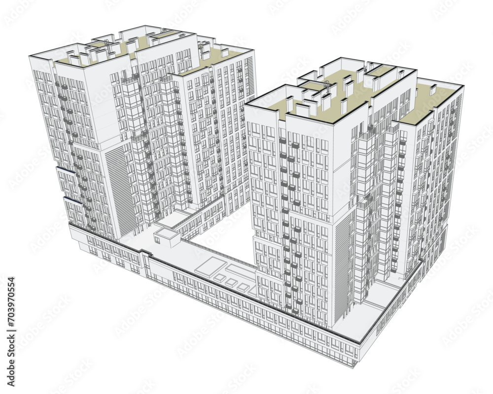 Vector architectural project of a multistory building, aerial view
Vector architectural project of a multistory building, aerial view