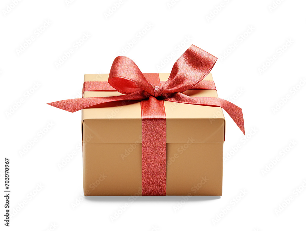 Obraz premium Gift box with red ribbon and bow isolated on transparent background, side view