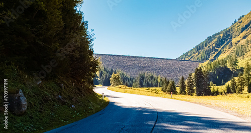 Alpine summer view at the famous Gepatsch Reservoir, Kaunertal Glacier Road, Landeck, Tyrol, Austria photo