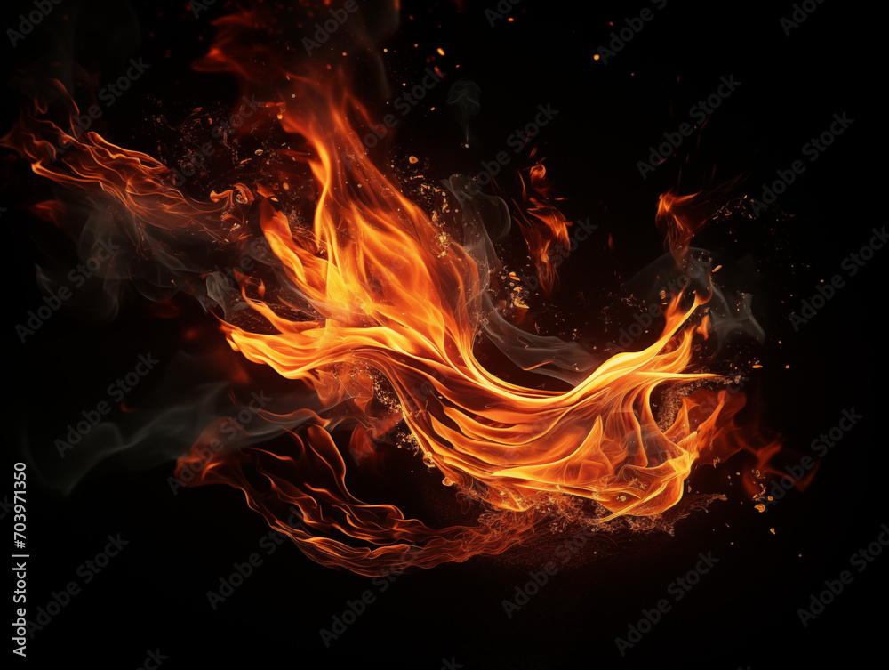 Fototapeta premium Fire sparks and flame background. Fire embers particles over black background. 