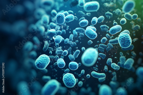 Microscopic Marvel Close-Up of 3D Rendered Blue Bacteria, Perfect for Scientific and Educational Visualizations