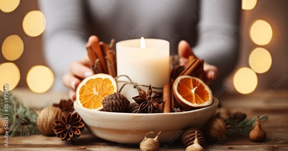 A Family Dinner Table Adorned with a Warm White Candle Centerpiece. Generative AI A Family Dinner Table Adorned with a Warm White Candle Centerpiece. Generative AI
