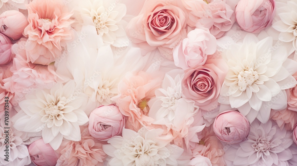 A beautiful background of delicate pink roses and white blooms, perfect for a romantic and soft aesthetic.
A beautiful background of delicate pink roses and white blooms, perfect for a romantic and soft aesthetic.