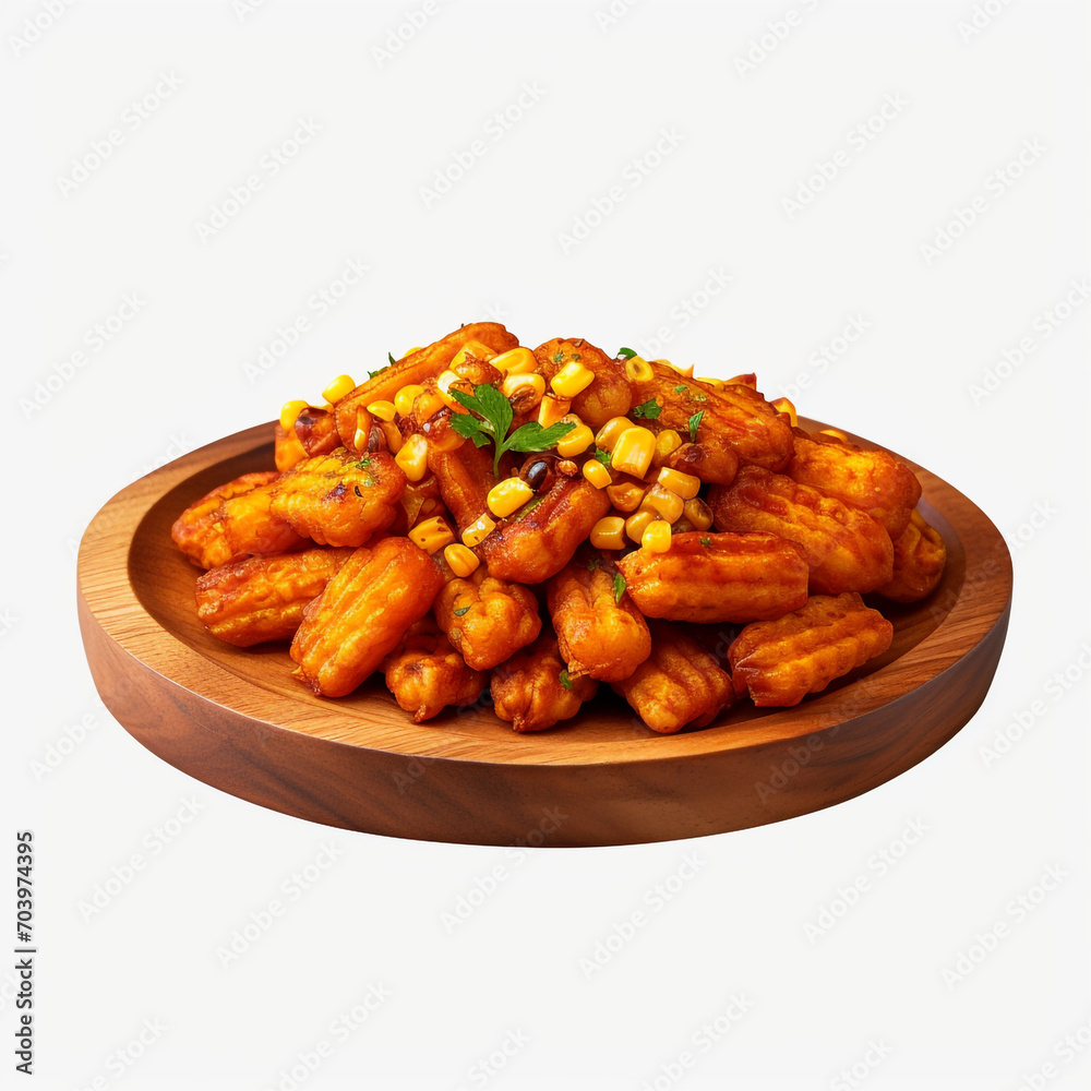 a wooden plate of spiced corn on transparent background created with Generative Ai a wooden plate of spiced corn on transparent background created with Generative Ai