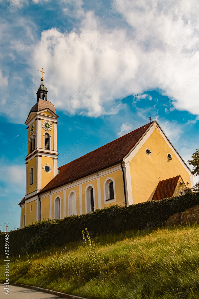 Church on a sunny summer day at Wiesenfelden, Straubing-Bogen, Bavaria, Germany