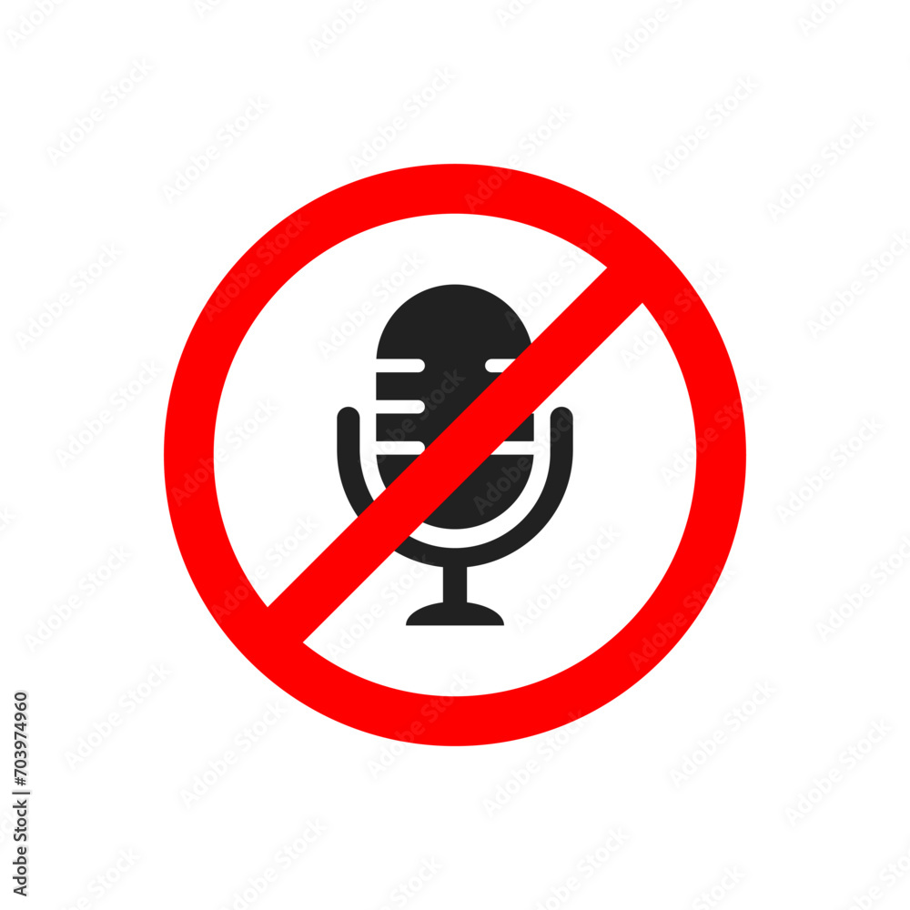Microphone prohibition sign. Flat, red, microphone prohibiting sign. Vector icon Microphone prohibition sign. Flat, red, microphone prohibiting sign. Vector icon
