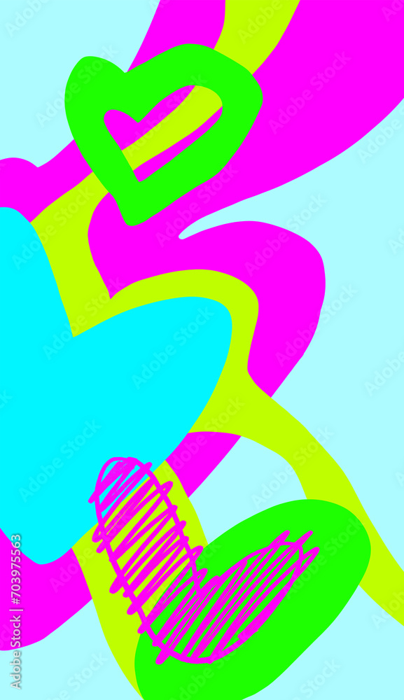 Creative digital poster concept for Valentine's Day. Abstract modern design of neon colors of liquid flowing shapes forming a heart. Template for advertising, flyer, branding, banner, poster, sales Creative digital poster concept for Valentine's Day. Abstract modern design of neon colors of liquid flowing shapes forming a heart. Template for advertising, flyer, branding, banner, poster, sales