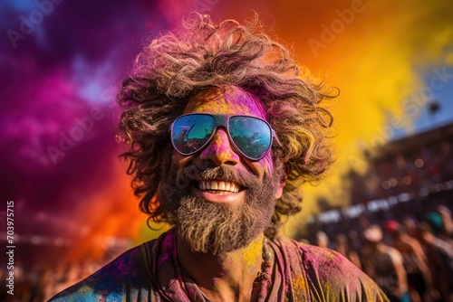 Happy young people Dancing and celebrating during Music and Colors festival. the Holi Festival © Irina
