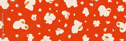 Arrière-plan coloré et vif, fait de grains de pop corn - Papier-peint, motifs et thématique du Pop Corn - Fond rouge, illustration décorative vectorielle éditable pour une soirée cinéma et la fête 