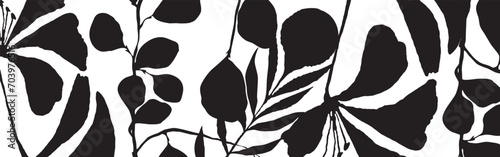 Hand drawn minimal abstract organic shapes pattern. Linocut contemporary print. Nature background. Floral pattern. Modern print in black color.