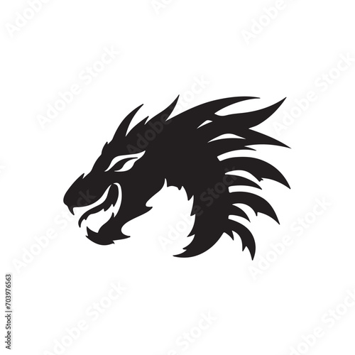 A black silhouette dragon head Clipart on a white Background  Simple and Clean design  simplistic
