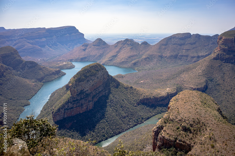Three Rondavels view point near Graskop, Blyde river canyon in the Drakensberg ranges, South Africa