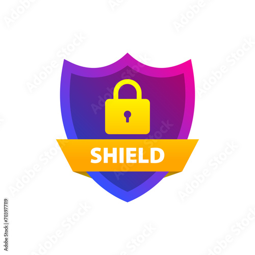 Shield icon. Flat, color, lock for the key inside the shield, shield icon. Vector icon