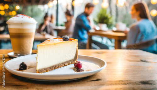 K  sekuchen und Kaffee auf Holztisch in einem Cafe 