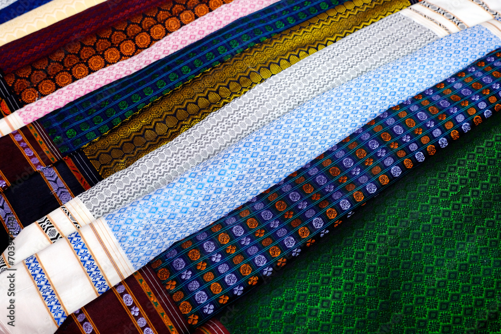 Handmade Indian silk sari, saree with golden details, woman wear on festival, ceremony and weddings, expensive sarees are famous for their gold and silver zari, brocade. Incredible India. Handmade Indian silk sari, saree with golden details, woman wear on festival, ceremony and weddings, expensive sarees are famous for their gold and silver zari, brocade. Incredible India.